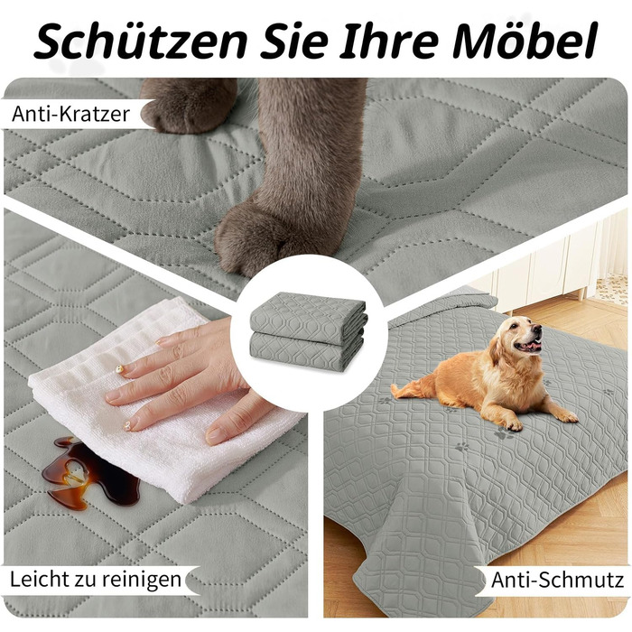 Водонепроникний килимок для собак Homaxy, 130x100 см, сірий+світло-сірий, для дому та на вулицю, миючий, двосторонній