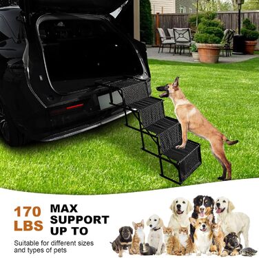 Східці для собак у машину, портативні складані сходинки для великих собак, 4 сходинки, підходять для авто, вантажівок, SUV, легкі для подорожей