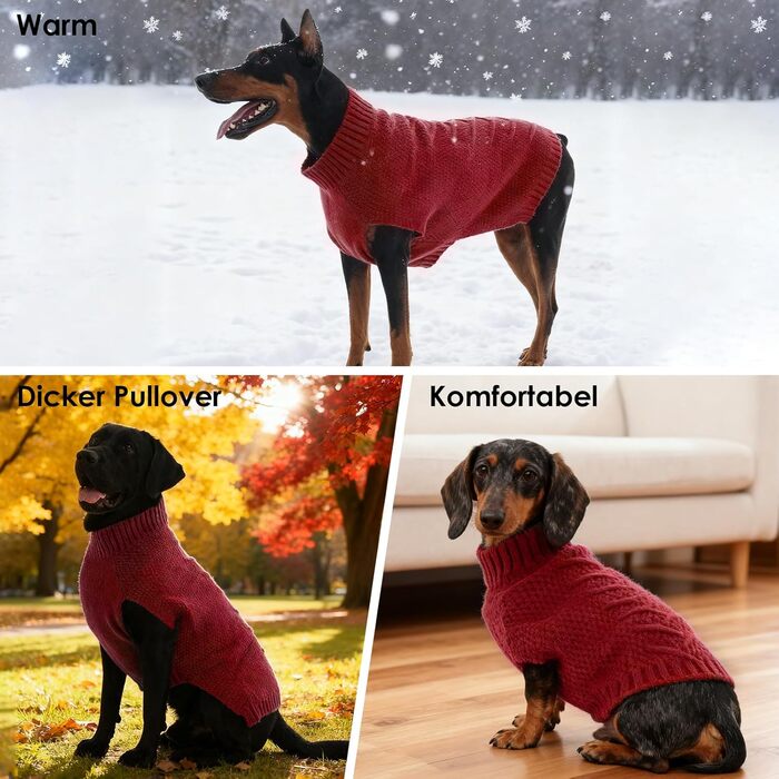 Теплий пуловер для собак, м'який, в'язаний, з косими смужками, бордовий, червоний, розмір L