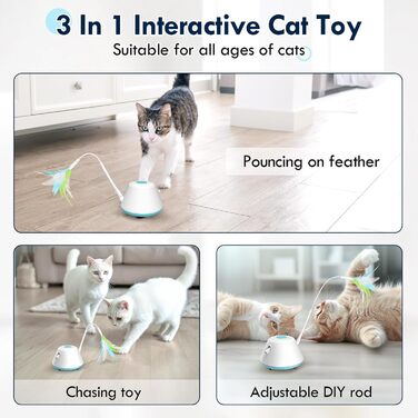 Інтерактивна іграшка для котів TGFIX 3 в 1 – електрична, з колесами та лазером, розвиваюча іграшка для котів, ухиляється від перешкод, стимулює рух, з 3 запасними пружинами та USB-зарядкою (Blue)