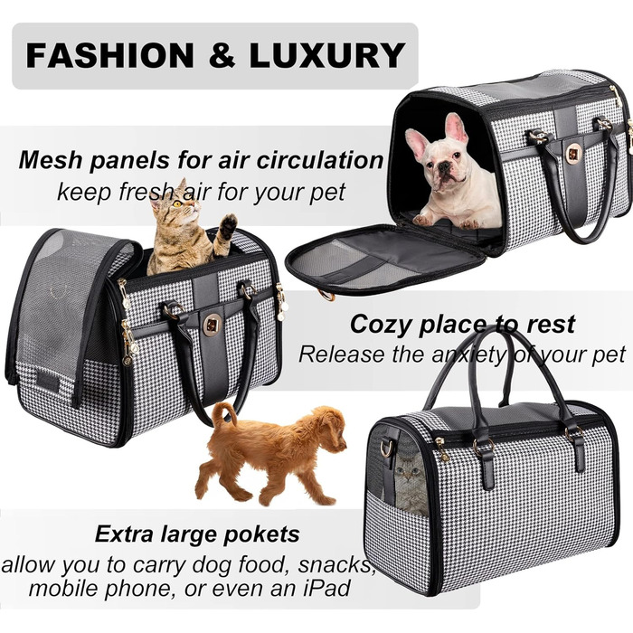 Сумка-переноска для собак NewEle Fashion, чорна, для маленьких собак до 4.5 кг, з великими кишенями, підходить для подорожей (авіакомпанії)
