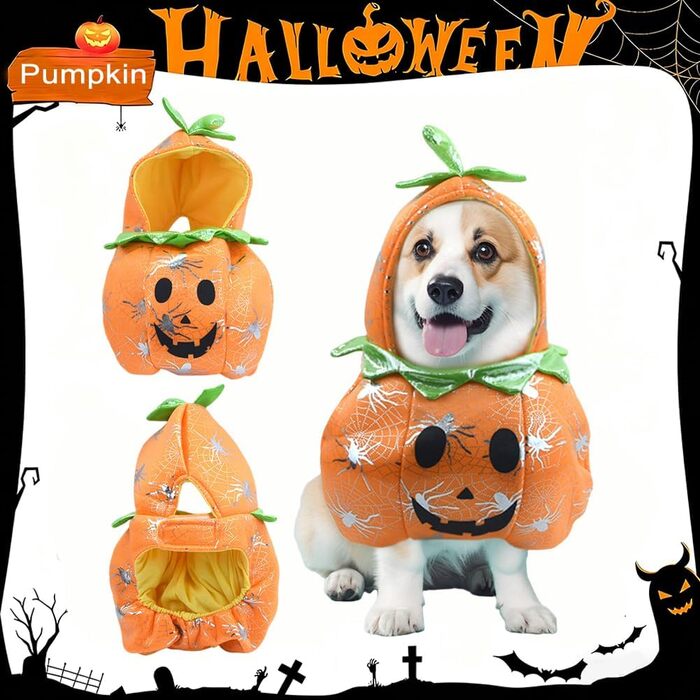 Костюм на Halloween для собак та котів: гарний костюм з гарбузом для маленьких, середніх та великих тварин, м'яке дихаюче матеріалу (XL, помаранчевий)