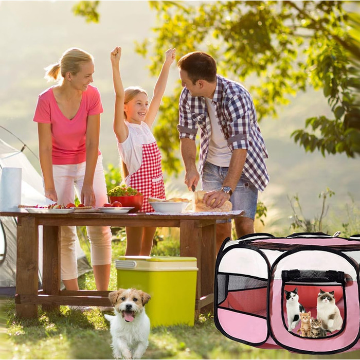 Клітка-бігове подвір'я для тварин BRIMOREA, 74x74x43 см, рожева. Підходить для собак, котів, кроликів та інших дрібних тварин, для дому та вулиці.