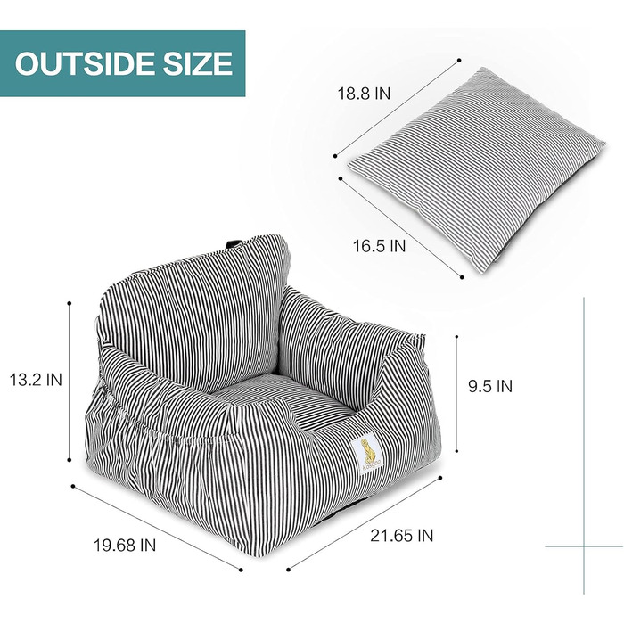 Автокрісло для собак маленьких порід, знімний та миючий чохол, підвищення для цуценят з кишенями для зберігання та страхувальним ремінцем, неслизьке дно, для авто та дому, чорний