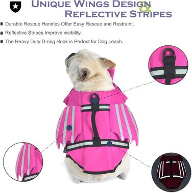Рятувальний жилет для собак з плавниками, для собак з проблемами підборіддя, легкий та безпечний для водних видів спорту, з ручкою та світловідбиваючими елементами для малих, середніх та великих собак (L, Рожевий)