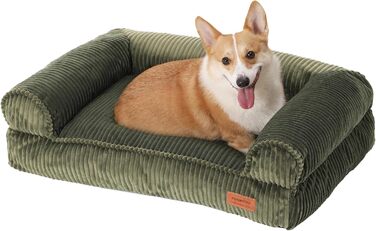 Крісло-ліжко для собак великих порід FUKUMARU, м'яке та зручне, з водонепроникним покриттям, з тканини Cord, можна прати, не ковзає, знімний чохол на блискавці, 93 x 63 x 22 см, зелене