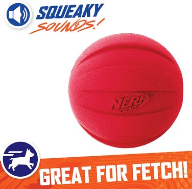 Іграшка для собак Nerf Dog Gummiball з інтерактивним пищиком, легка, довговічна, водовідштовхувальна, 10,2 см, для середніх і великих порід, червона