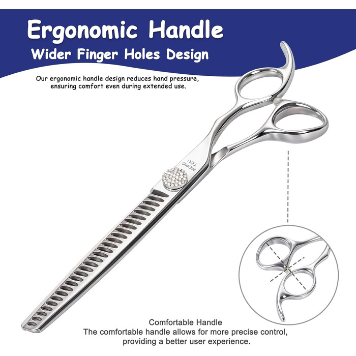 Професійна ножиця для грумінгу собак Chunker з імітацією діаманта, 440C сталь, відполірована, для домашнього використання та професійного грумінгу, 19.1 см