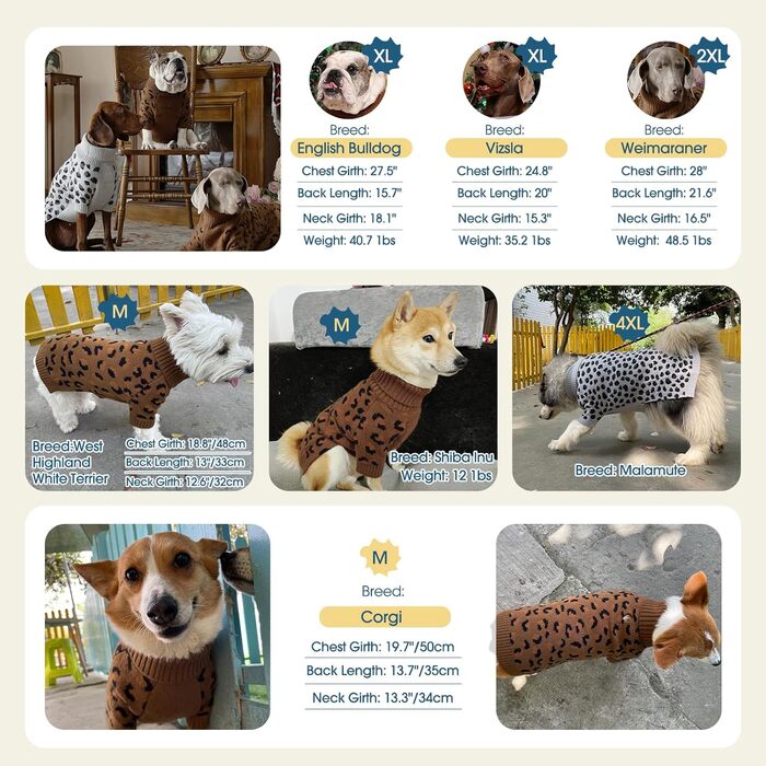 ROZKITCH Пуловер для собак середнього та великого розміру, теплий в'язаний пуловер, зимовий одяг для хаскі, біглів та догів, сірий, розмір L (спинка: 40 см)