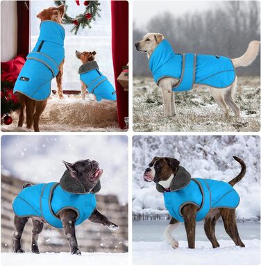 Зимовий теплий одяг для собак Dogchee: куртка з флісовим коміром, тепла підкладка, для маленьких, середніх та великих собак, XXL (обхват грудей 78-100 см, довжина спини 61 см), блакитний