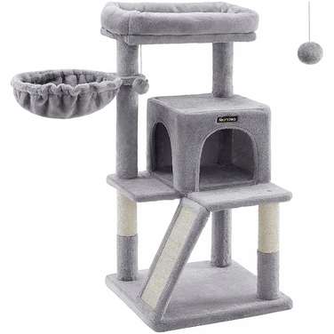Великий кігтеточка-платформа 2в1 для котів, стійка рампа, світло-сіра, 96 см, Feandrea