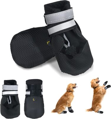 Чоботи для собак, 4 шт., водонепроникні, з антиковзким покриттям та світловідбиваючим ремінцем. Чоботи для собак, захист лап від дощу, для маленьких, середніх та великих собак (M, чорний)