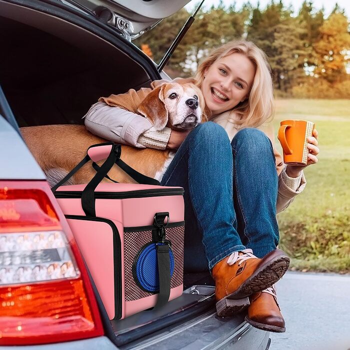 Сумка для собак Abrimelodi, відповідна вимогам авіакомпаній, з 2 складною мискою та кишенькою для ласощів (Рожева)