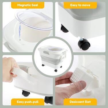 Контейнер для собачого корму, герметичний, складної конструкції, з лопаткою та колесами. Складаний контейнер для зберігання рису та корму для тварин (собаки, коти).