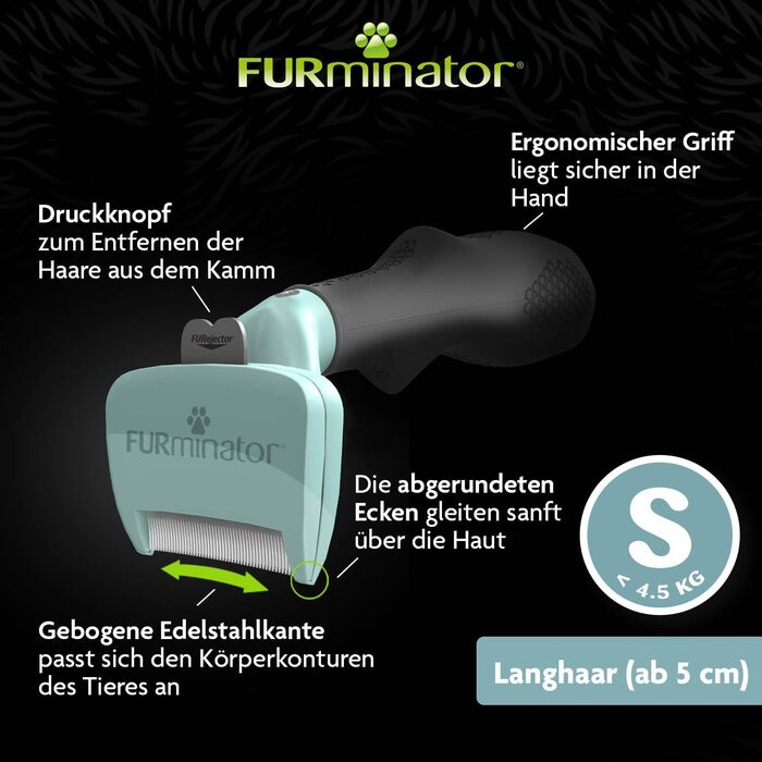 FURminator для котів S, для довгошерстих порід - скребок для вичісування підшерстка, екологічна упаковка