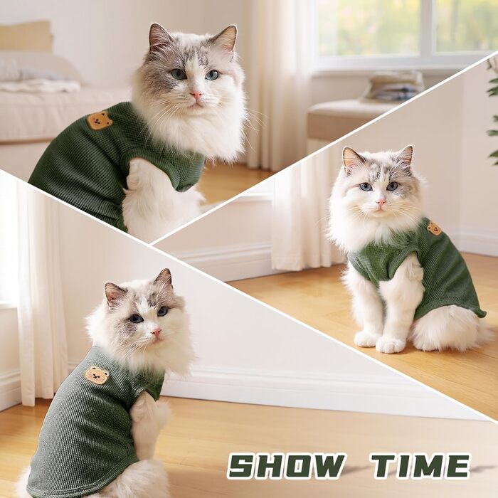 Футболка для котів сфінкс (Sphynx) трикотажна, дихаюча, зелена, XL (5.5-7.3 кг) - 3 шт.