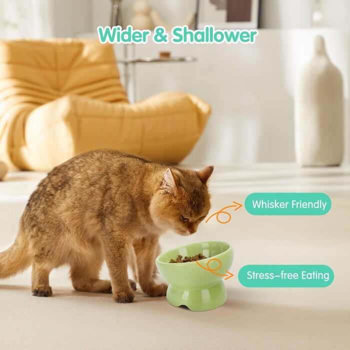 Керамічні миски для котів Nobleza (2 шт.) з нахилом 15° - антиблювотні миски для корму та води, підходять для котів та маленьких собак, білий колір