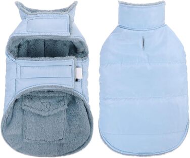 Теплий зимовий одяг для собак CITE TOILE з захистом живота, зимова куртка для собак з світловідбиваючими елементами, двостороння куртка для собак з отвором для шлейки, XXL (X-Large, самт блакитний)