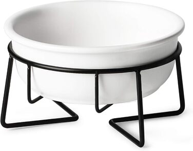 КерамІчна годівниця для котів з металевим підставкою, 340 мл, біла