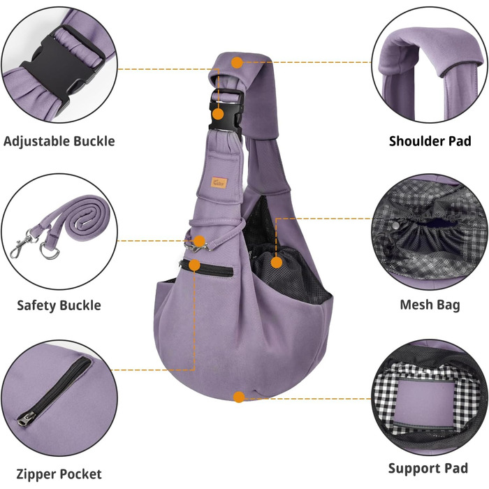 Трагетик для собак та котів Cuby Hundetragetuch, перевертається, для домашніх тварин, Папоуз, м'яка сумка та трагетик, підходить для цуценят, маленьких собак та котів для подорожей на відкритому повітрі (Сріблясто-сірий) (Фіолетовий, Маленький)