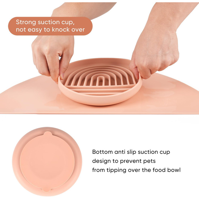 Силіконова миска для собак Slow Food, проти блювоти, не ковзає, рожева
