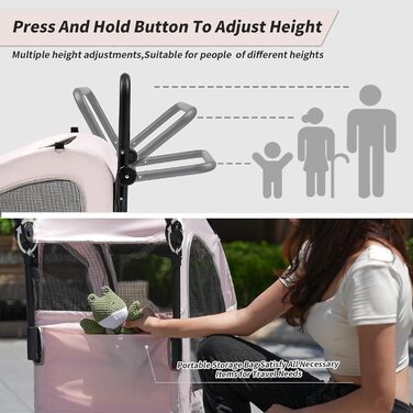 Візок для собак EchoSmile для маленьких та середніх собак до 20 кг, позашляховий, складний, з подвійним гальмом, ремені безпеки та сітчасті вікна (Рожевий)