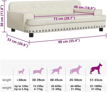 Крісло-ліжко для собак VidaXL, 90 x 53 x 30 см, кремовий колір