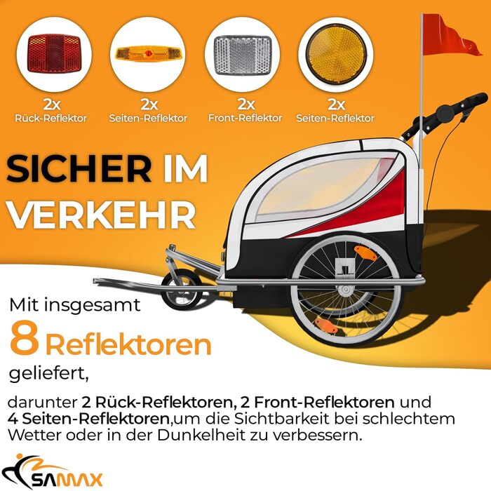 SAMAX Fahrradanhänger Jogger 2in1: Дитячий велопричіп-коляска 2в1, обертання 360°, для 2 дітей, червоний, сірий фрейм