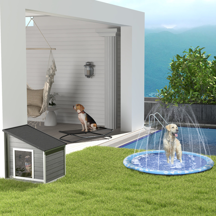 PawHut Splash Sprinkler Pad 170 см Водний килимок для собак, протиковзкий відкритий ПВХ синього кольору, чудово підходить для літніх розваг у саду