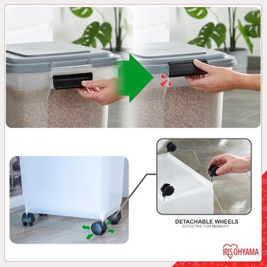 Контейнер для корму Iris Ohyama ATS-L 45л (15кг), сірий. Герметична фідербокс для собак, котів, сухого корму. З міркою, BPA-free