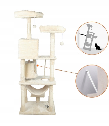 Високий когтеточка-комплекс для котів: лежанка та стовпчик для дряпання, вежа Drapaczek 161 - 220 см