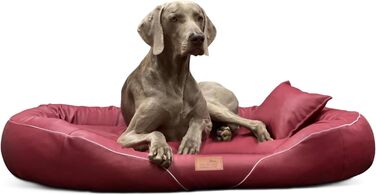 Ортопедичне ліжко для собак Tierlando Tiffany Easy CLEAN з екошкіри – для великих собак (XL XXL) – гіпоалергенне з анти-волосяною поверхнею та Memory Foam – розмір: 115x90 см, колір: 04 Темно-червоний