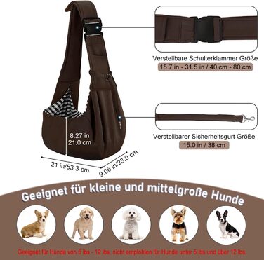 PetLoft Тканинна переноска для собак, реверсивна, регульована, Cross-Body Carrier для собак/кішок/кроликів (Коричнева)