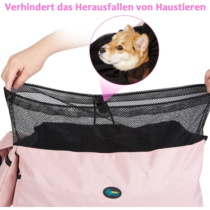 Сумка-переноска для собак Ownpets до 11 кг з підкладкою на плече та передньою кишенею, рожева