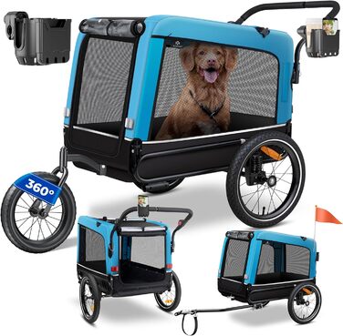 KESSER Причіп-візок для собак Boxer 3в1, велосипедний, великий, 240 л, 600D Оксфорд, амортизований, до 40 кг, з підстаканником