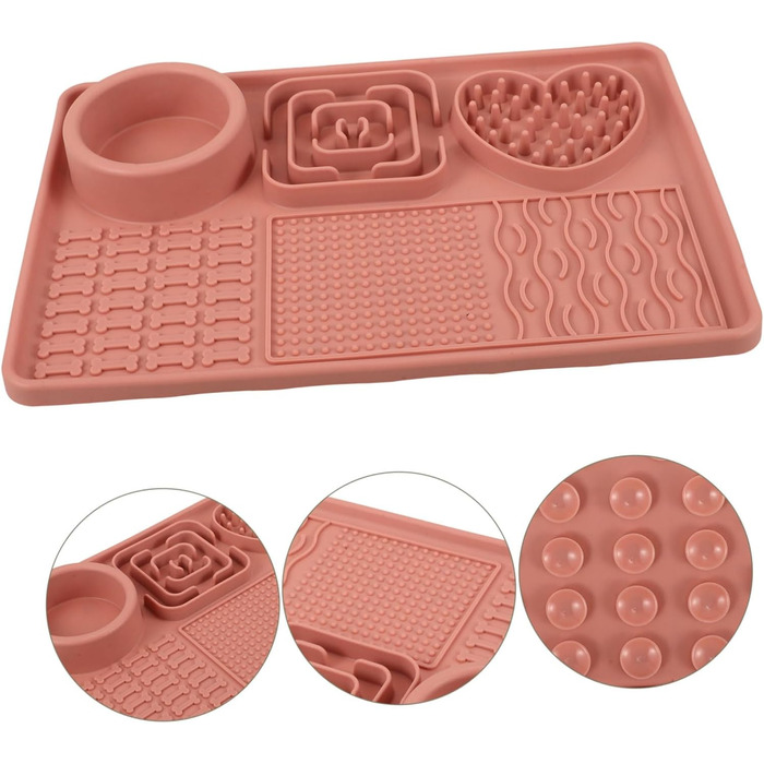 Килимок для годування собак та котів з присосками, нековзний, для повільного годування, рожевий, велика місткість