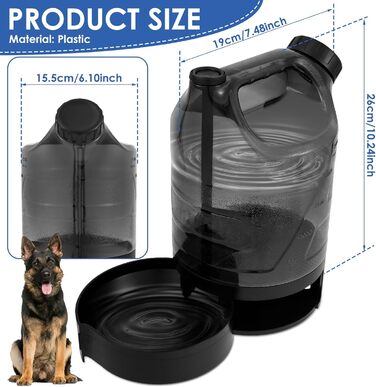 Водяна пляшка для собак об'ємом 2500 мл, портативна XXL велика, витокозахисна, для подорожей, парків, кемпінгу, походів (чорна)