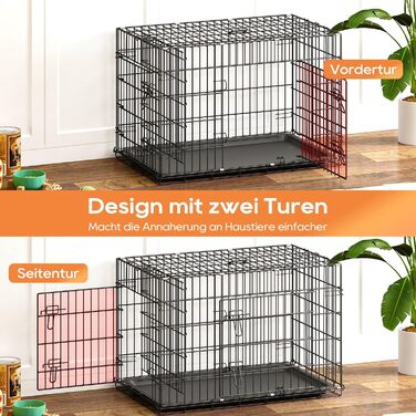 Клітка для собак BestOffice, розкладний, з 2 дверцятами, висувний піддон, ручка, переноска для собак, 61x42x48 см, S, чорна