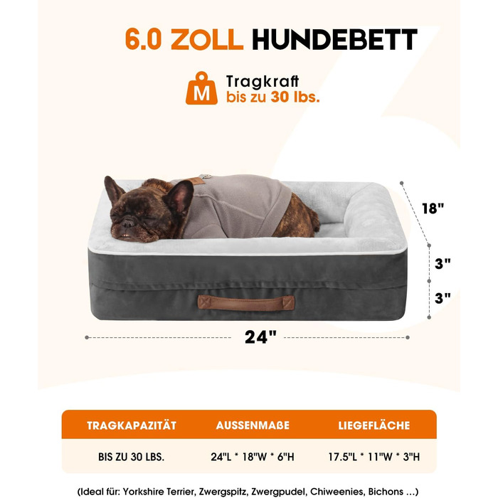 Ортопедичне ліжко для собак великих порід, кошик для собак, що можна прати, з яєцеподібною піною, водовідштовхуване диван для собак з неслизьким дном та чотиристоронньою подушкою (61x46x15 см, сірий)