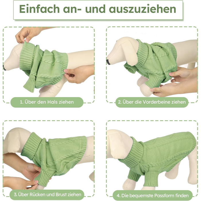 Теплий в'язаний пуловер для собак - тепла сорочка для джек-рассел, французький бульдог, чихуахуа, коргі, зелений, розмір S