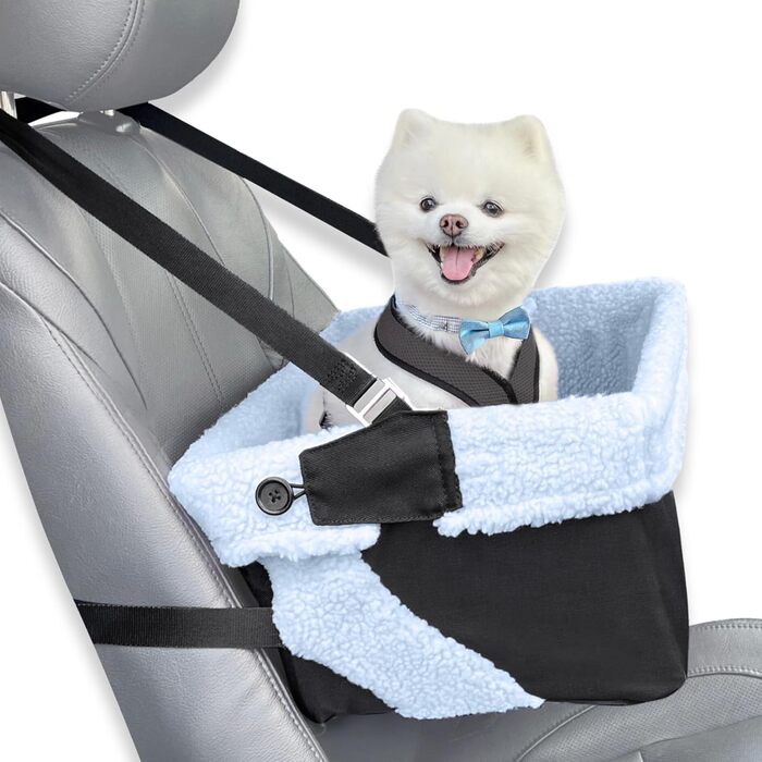 Автокрісло для собак Cozy Boost, з повідком, плюшева підстилка, складаний корпус, для малих і середніх собак, цуценят і домашніх тварин, розмір L, чорний/синій