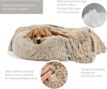 Заспокійнельне ліжко для собак, Donut-дизайн, плюш, з блискавкою, придатне для прання в машині, ліжко для маленьких тварин, собак, котів, кошенят та цуценят, 50 см (XL /80 см, Бежевий)