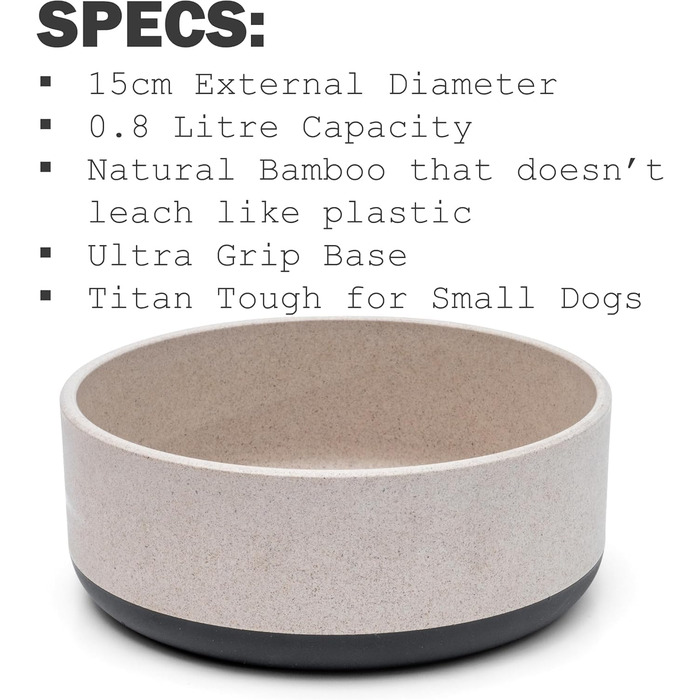 Миска для собак Titan Fuzzl з бамбука та гуми, 22 см, з антибактеріальним покриттям, неслизький дно, сіра, екологічна, довговічна, для середніх та великих собак (об'єм 0.8 л)