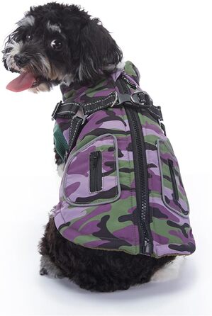 Зимовий теплий пуховик для собак з прорізами для зчеплення, вітронепроникна куртка для холодної погоди, бавовна, костюм для цуценят, маленьких та середніх собак, розмір XL (XL: Обхват грудей: 50 см, Стиль 8: фіолетовий камуфляж)