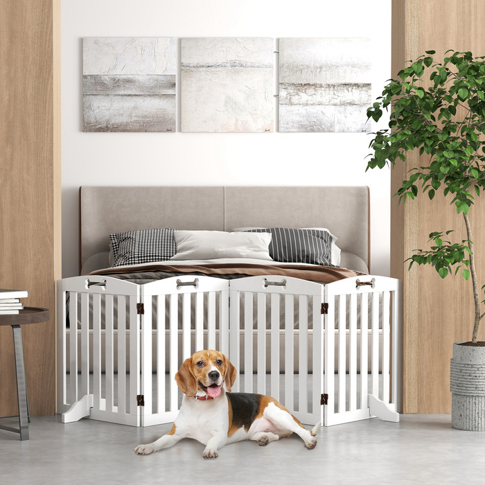 PawHut Barrier Dog 4 частини, 207,5 x 61 см складний дверний щиток з 2 опорними ніжками, окремо стоячі ворота для собак, сходові ворота для собак середнього розміру, для передпокою, сходи, білий | Аосом
