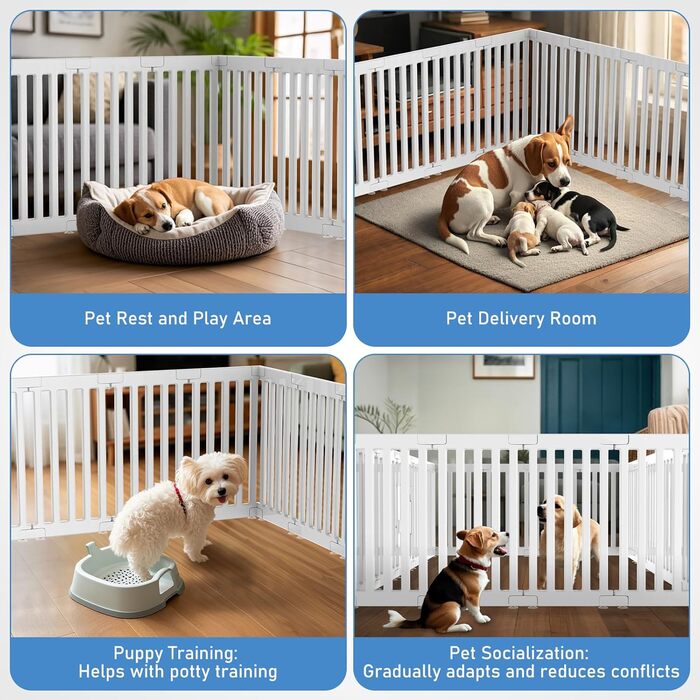 Клітка для цуценят FASRIOU Indoor 65 см, пластикове огородження для собак з антиковзкими присосками, вольєр для маленьких собак, 18 панелей (168 x 135 x 65 см), з окремими секціями