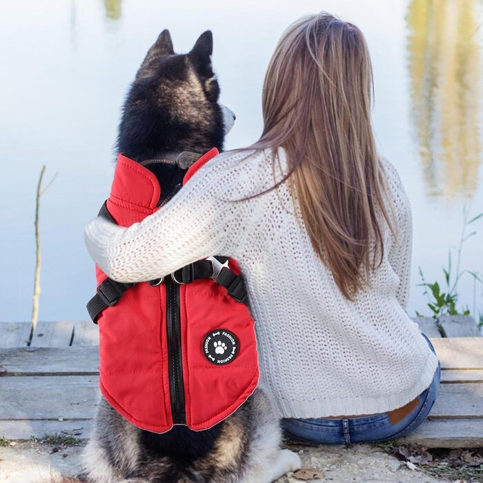 Теплий зимовий одяг для собак: тепла куртка з блискавкою, зимовий одяг для цуценят, маленьких, середніх та великих собак (червоний, 2XL)