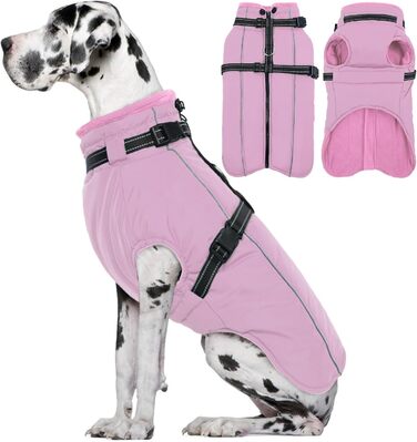 Теплий зимовий одяг для собак Lelepet: куртка з інтегрованим шлейкою, вітронепроникний флісовий одяг, світловідбиваюча жилетка для собак, XL (XX-Large, рожевий)
