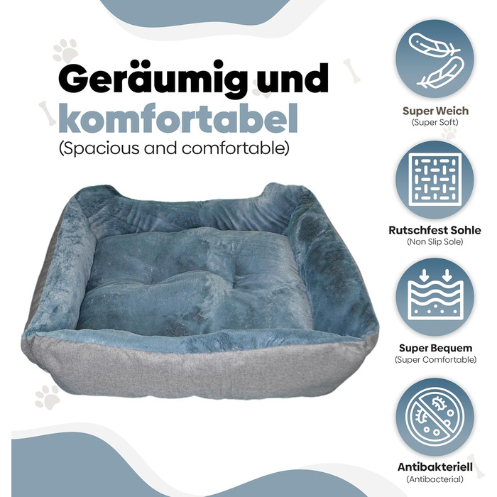 DEFACTO Лежанка для собак, м'яке ліжко для тварин з ліноподібним покриттям, корзина для собак, підняті бортики, неслизьке дно (СІРИЙ, 90 x 75 x 25 см)