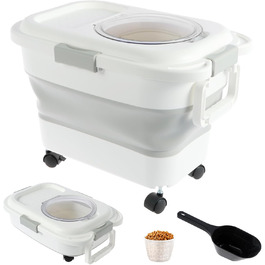 Контейнер для собачого корму, герметичний, складної конструкції, з лопаткою та колесами. Складаний контейнер для зберігання рису та корму для тварин (собаки, коти).